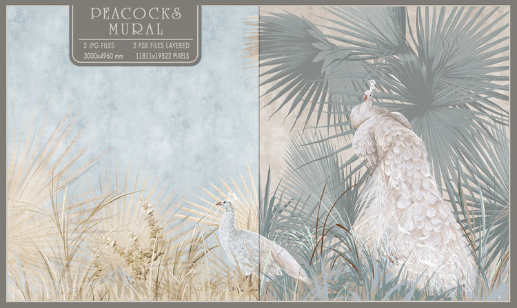 Peacocks With Leaves Fresco