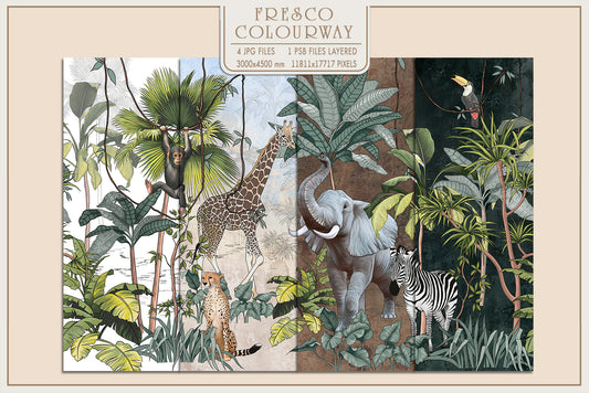 Tropical Mural With Animals Fresco