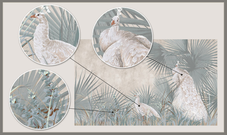 Peacocks With Leaves Fresco