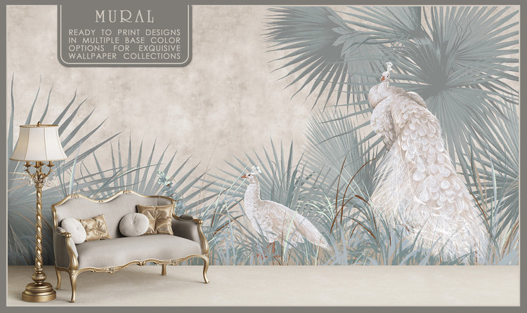 Peacocks With Leaves Fresco