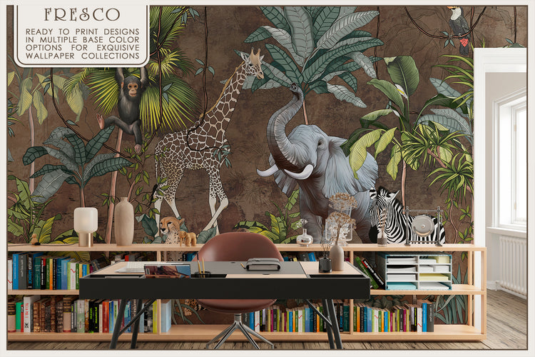 Tropical Mural With Animals Fresco