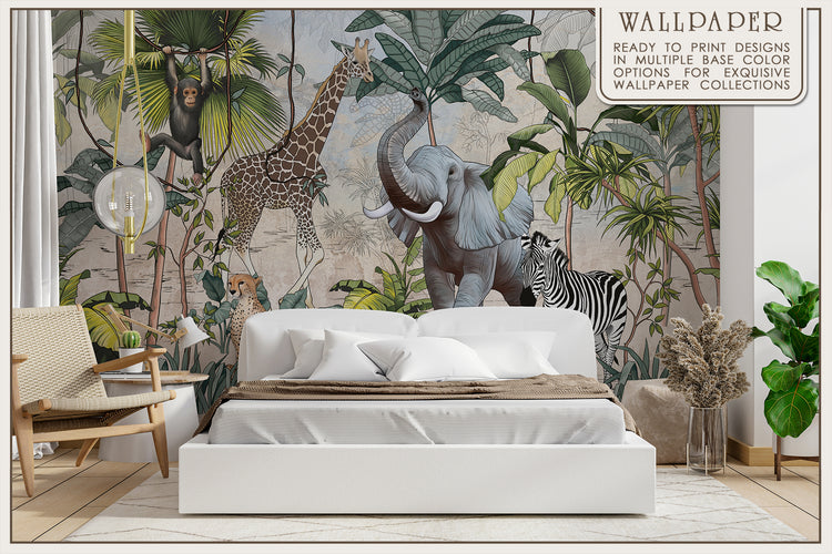 Tropical Mural With Animals Fresco