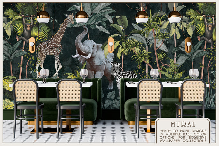 Tropical Mural With Animals Fresco