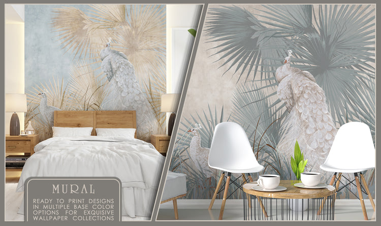 Peacocks With Leaves Fresco