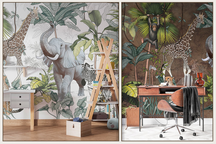 Tropical Mural With Animals Fresco