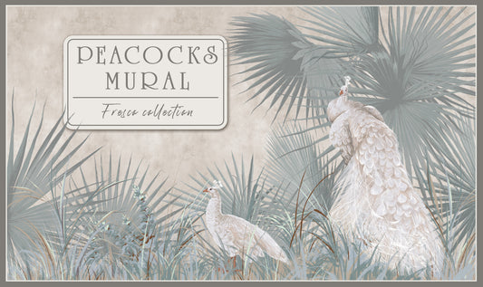 Peacocks with leaves